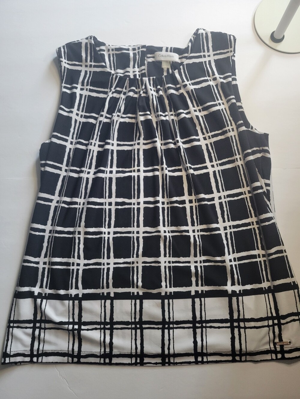 Calvin Klein Black and White Plaid Sleeveless Top